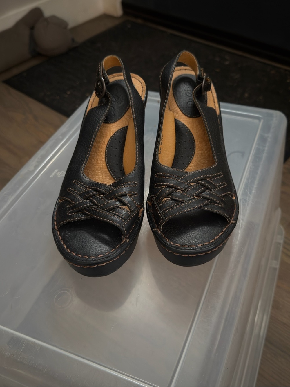 boc Black Woven Leather Slingback Sandals